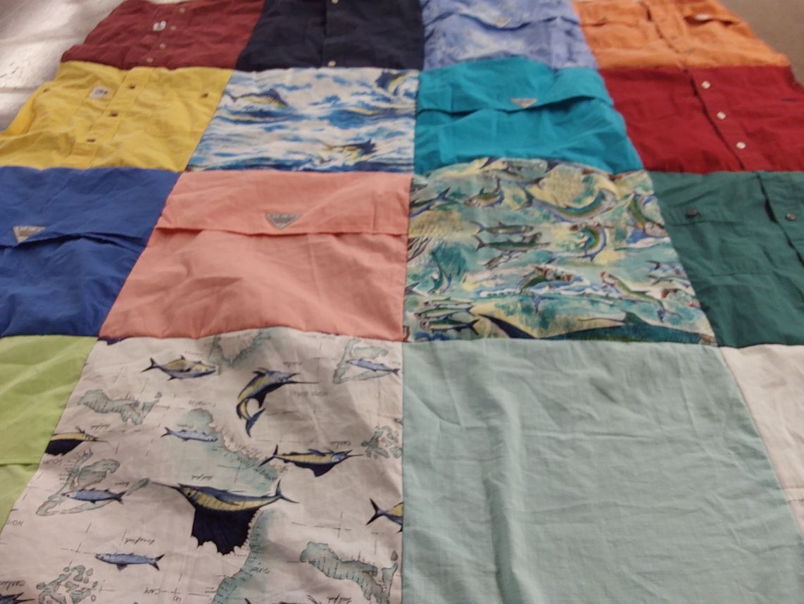 T-shirt quilt with fishing, ocean themes by Julie from FL