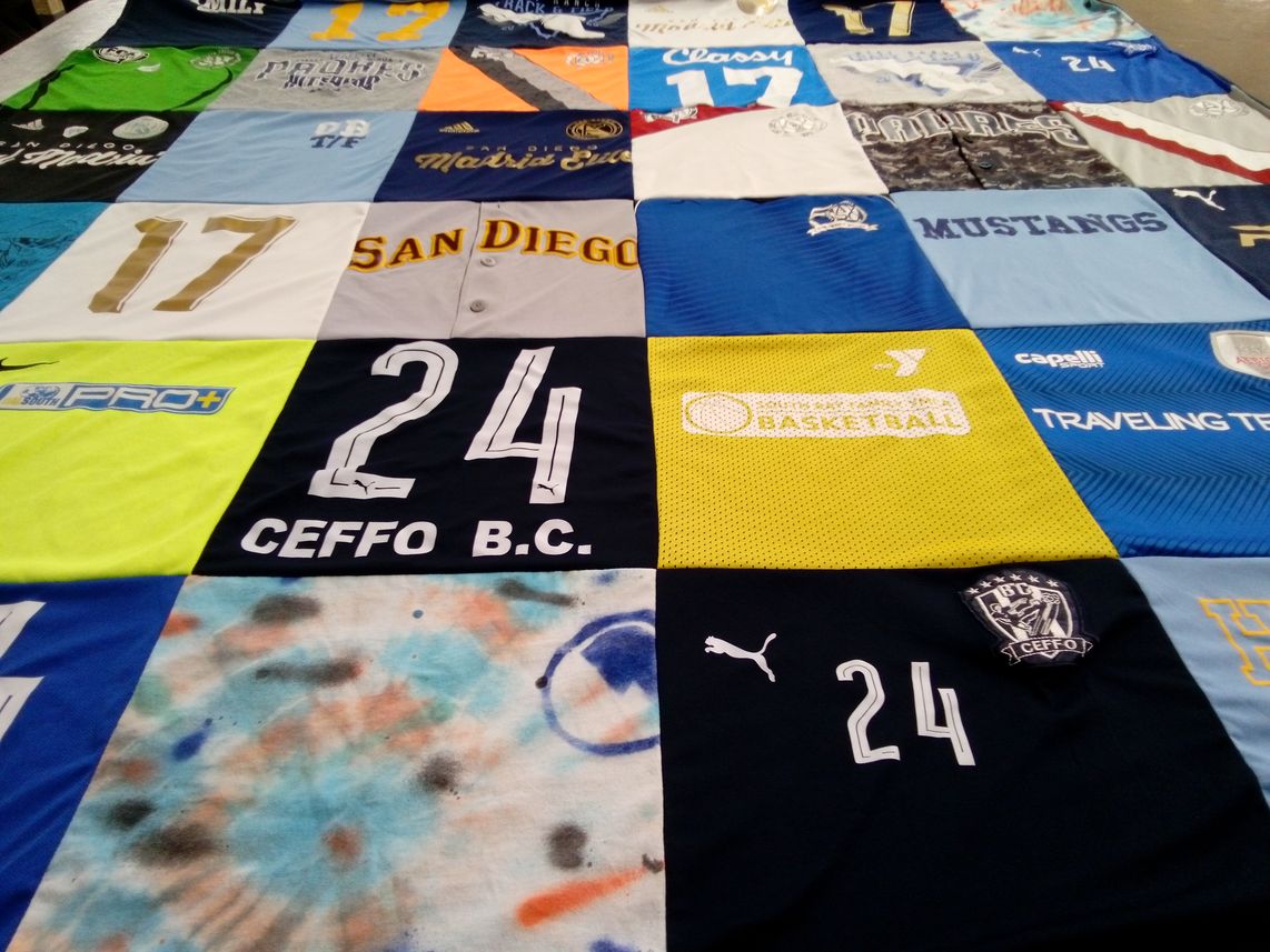 T-shirt quilt with sports, basketball themes by Shannon from CA