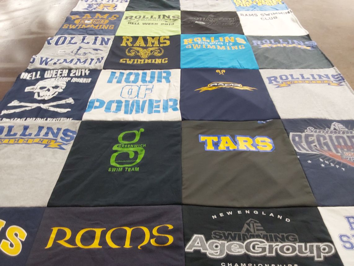 T-shirt quilt featuring rams swimming club by Garrett from CT