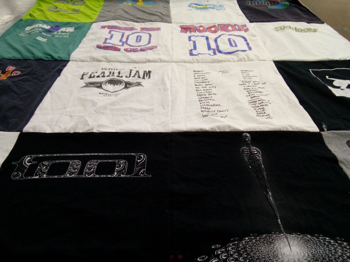 T-shirt quilt with music, concerts themes by Jason from IN