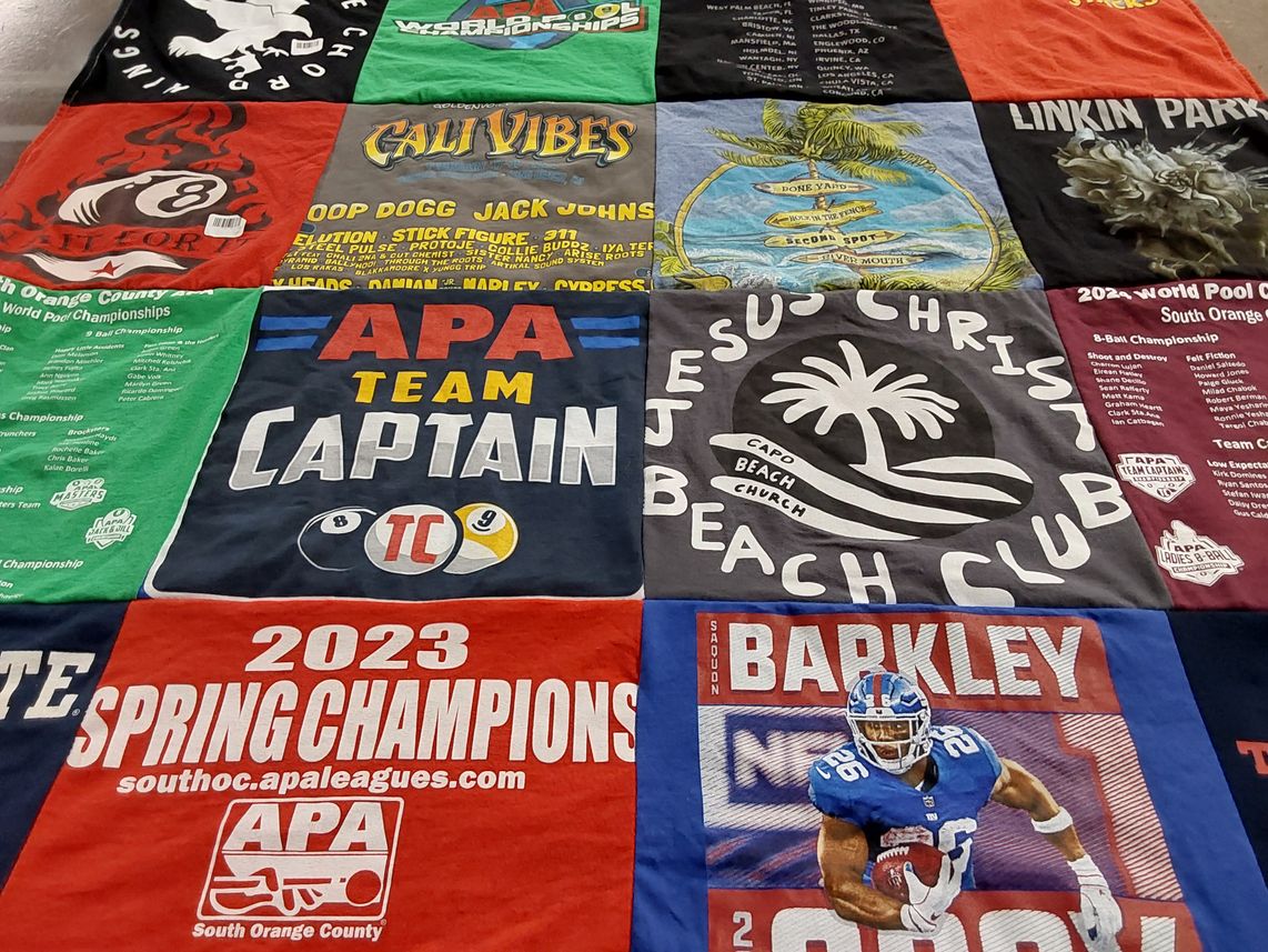 T-shirt quilt with pool, beach themes by Renee from CA