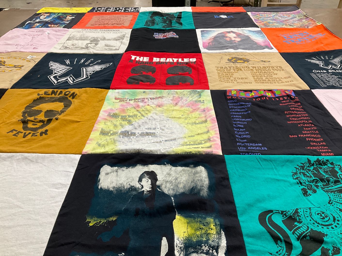 T-shirt quilt with music, rock themes by Mary E from IL
