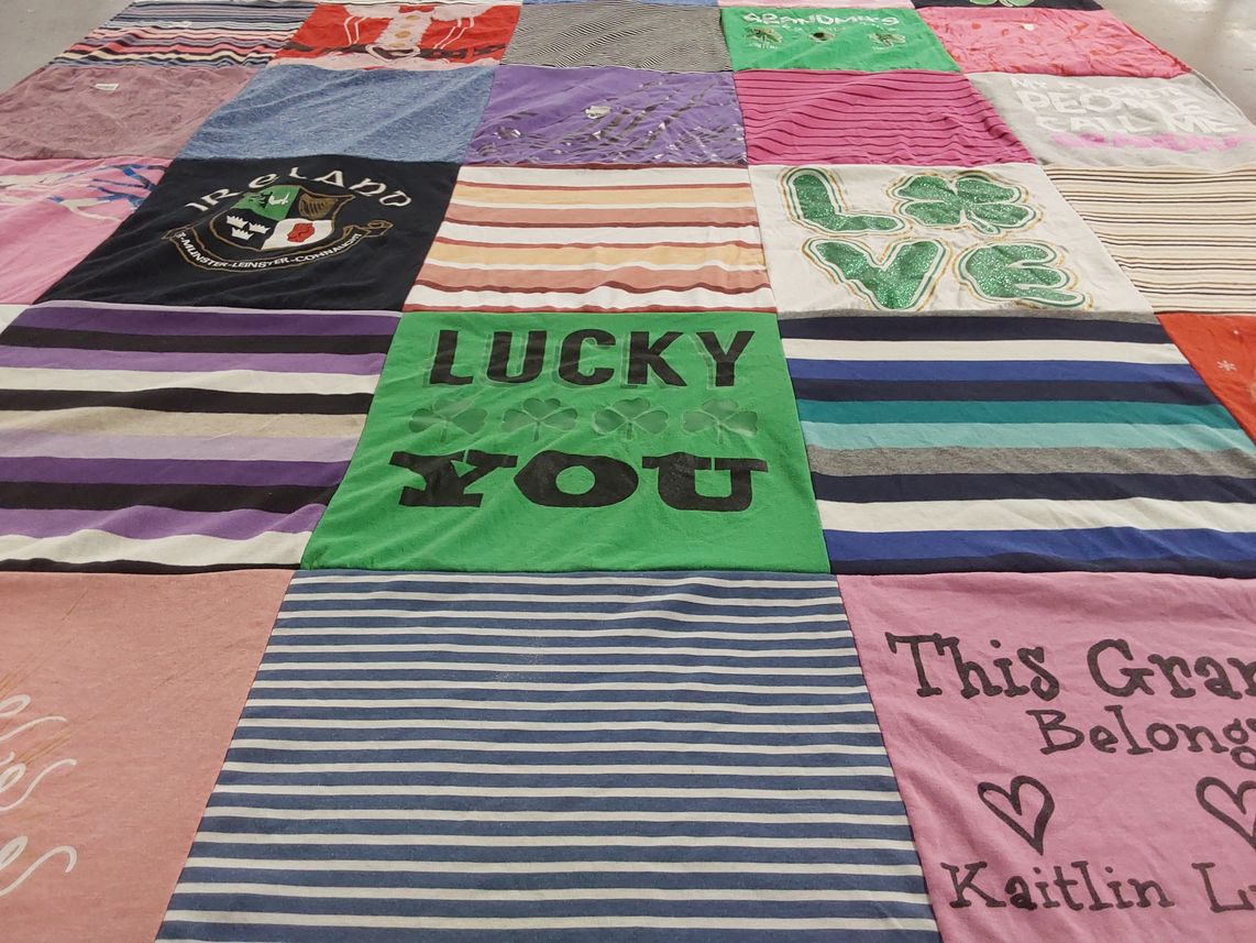 T-shirt quilt with st. patrick's day, family themes by Lisa from NY