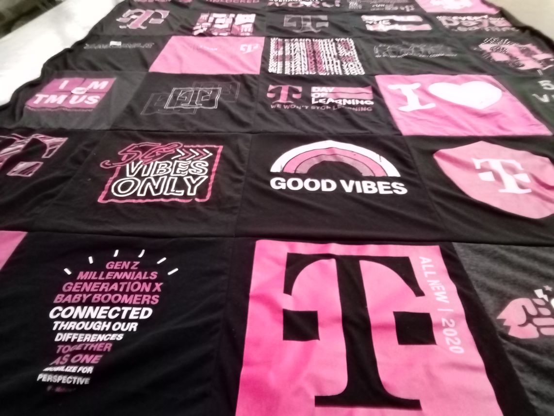T-shirt quilt with social connection, generational themes themes by Desirree from FL