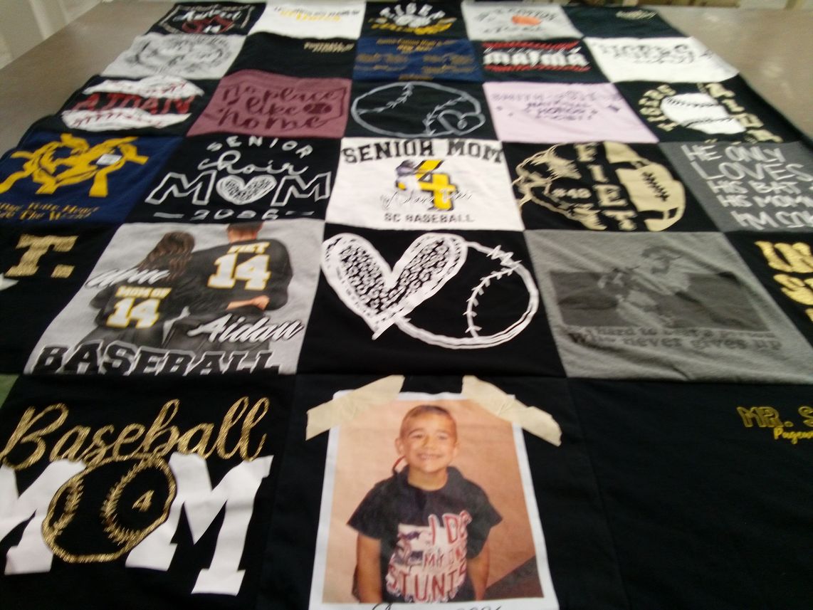 T-shirt quilt with baseball, choir themes by Kasandra from MO