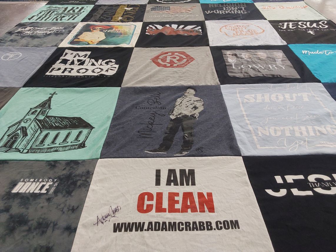 T-shirt quilt with music, faith themes by Ashlea from MS