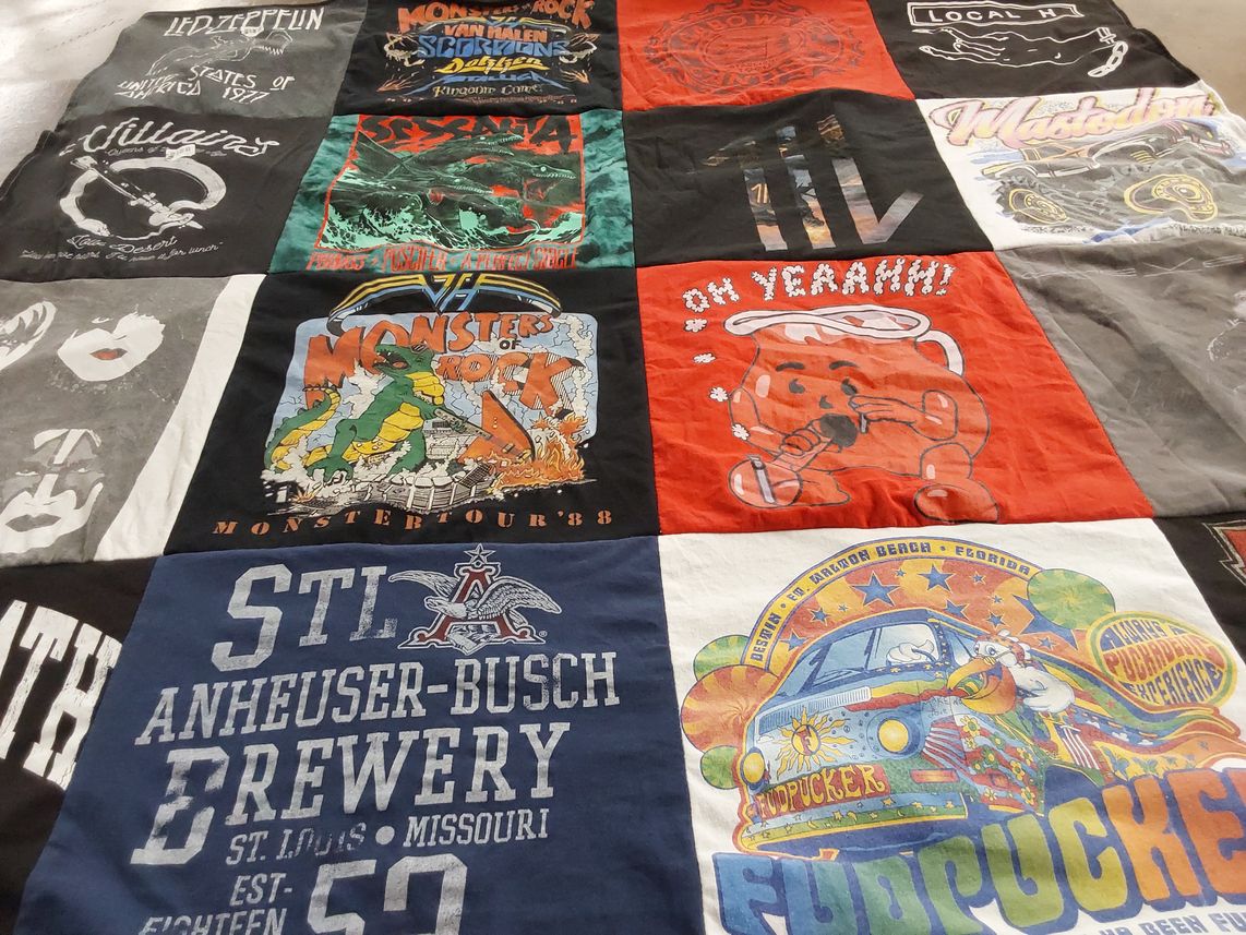 T-shirt quilt with music, bands themes by Kevin from MO
