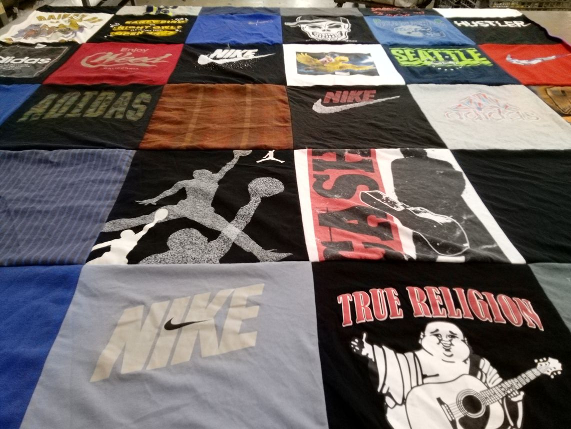 T-shirt quilt with sports, fashion themes by Chelsea from WA