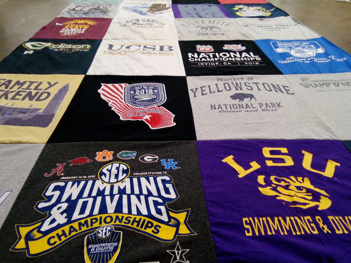 T-shirt quilt featuring lsu swimming, alabama crimson tide swimming by Bradley from CA