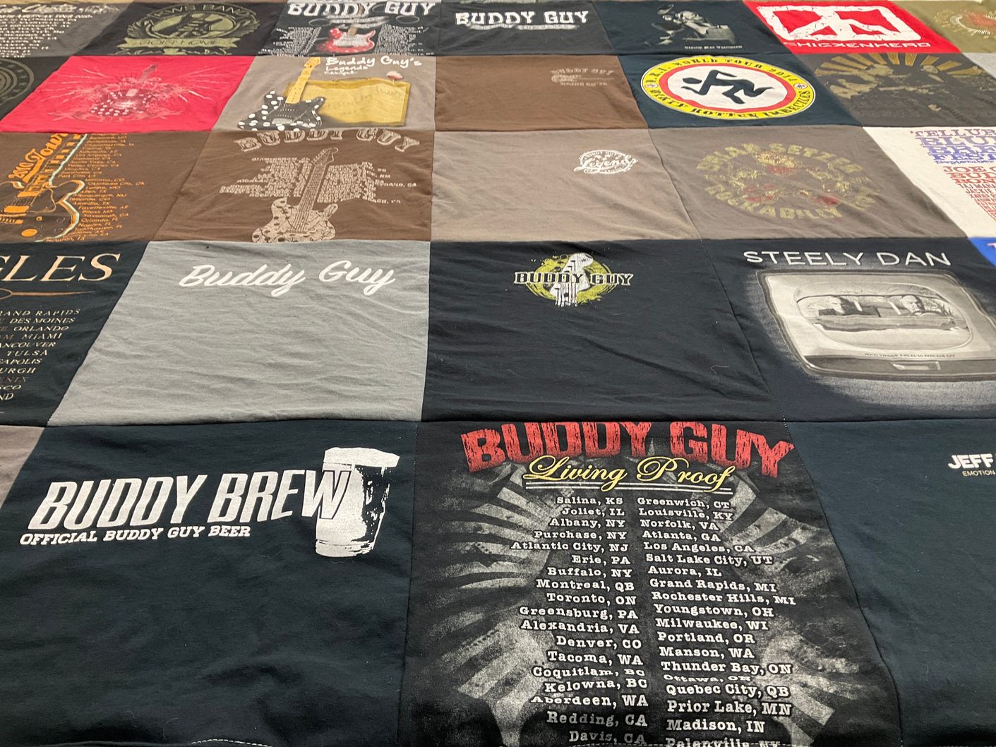 T-shirt quilt with music, blues themes by John from NC