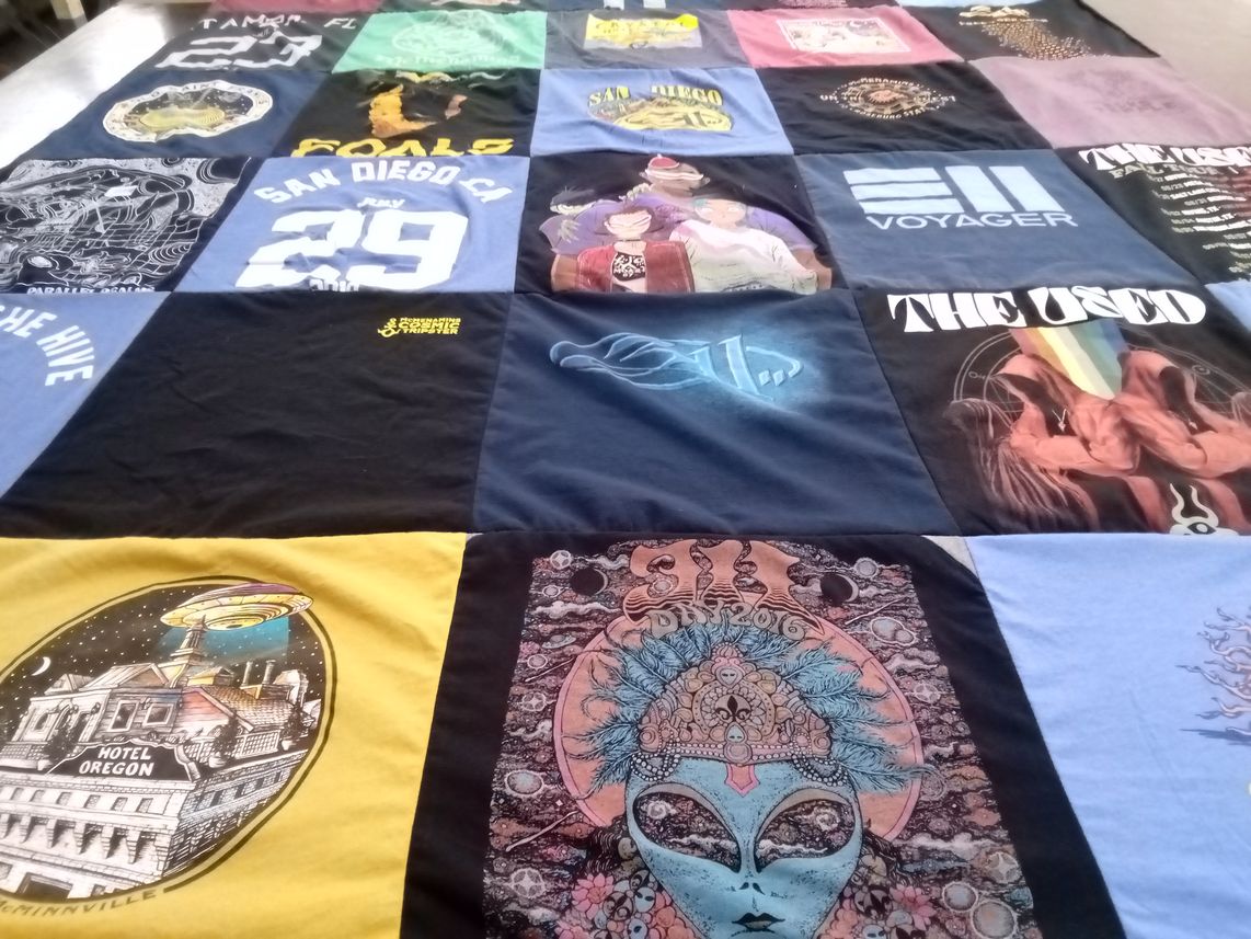 T-shirt quilt with music, art themes by Jacob from WA