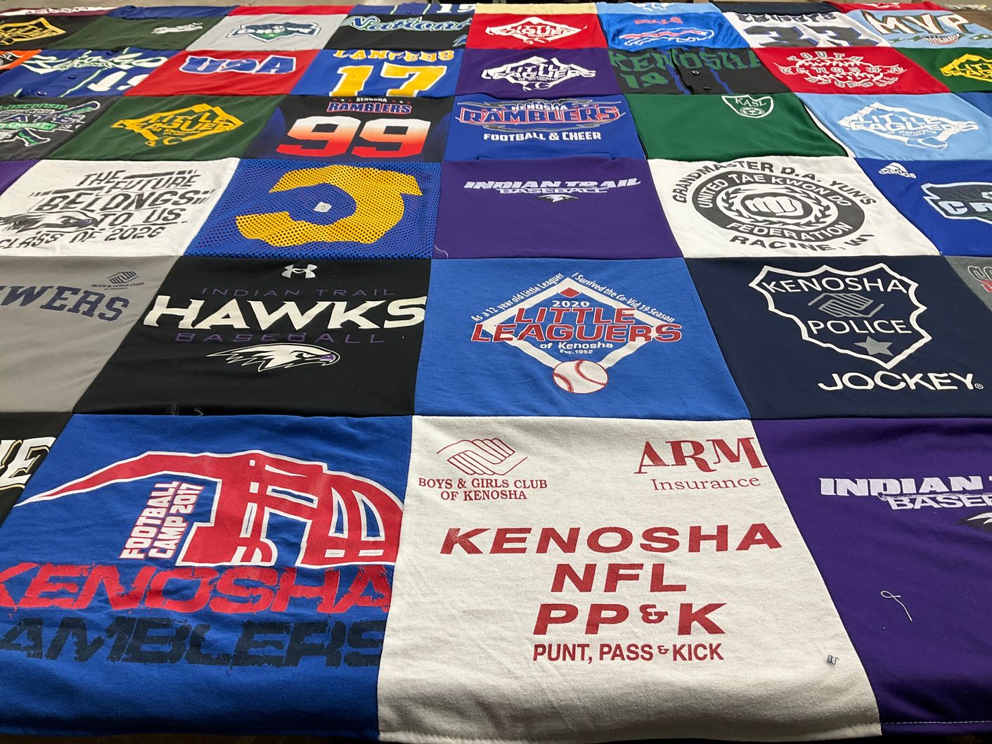 T-shirt quilt featuring kenosha ramblers, indian trail hawks baseball by Kelly from WI