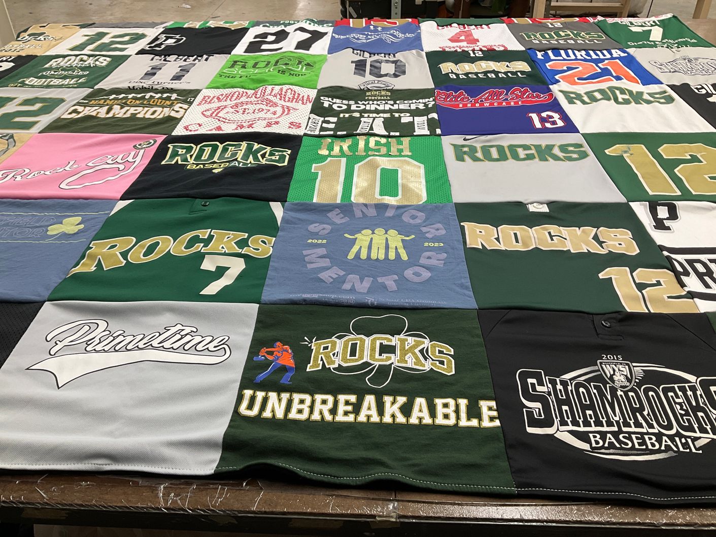 T-shirt quilt featuring rocks baseball team by Michelle from IN