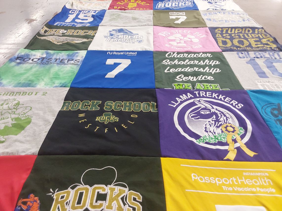 T-shirt quilt from rock school, westfield school by Michelle from IN