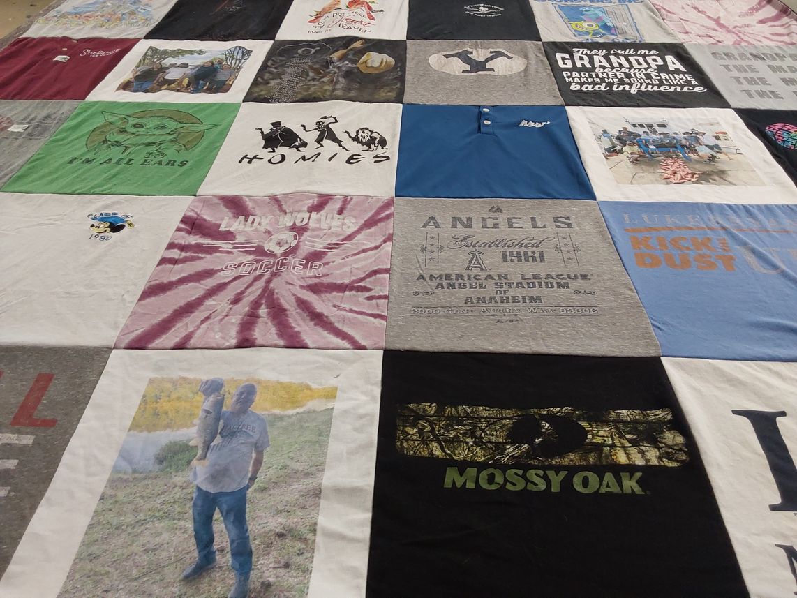 T-shirt quilt with soccer, fishing themes by Shealyn from AL