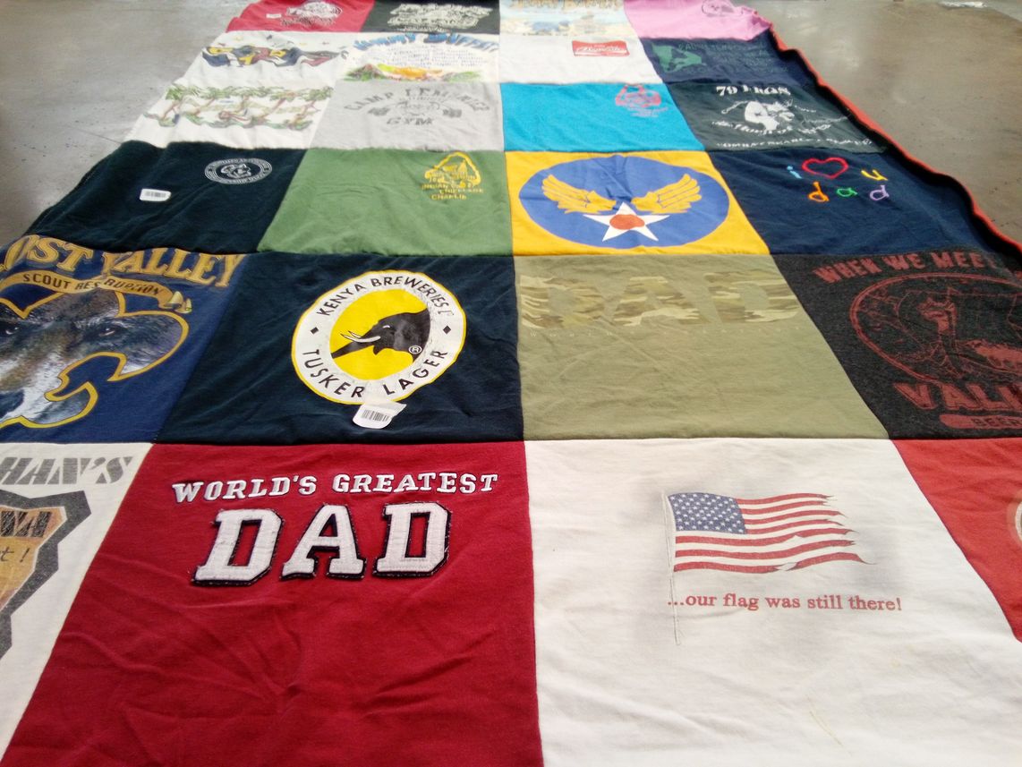 T-shirt quilt with crafts, sewing themes by Amber from KS