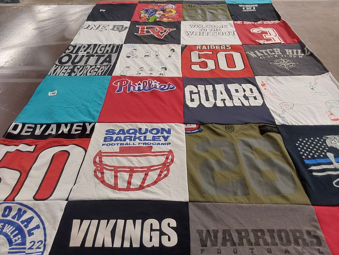 T-shirt quilt featuring new york giants football, minnesota vikings by Doreen from RI