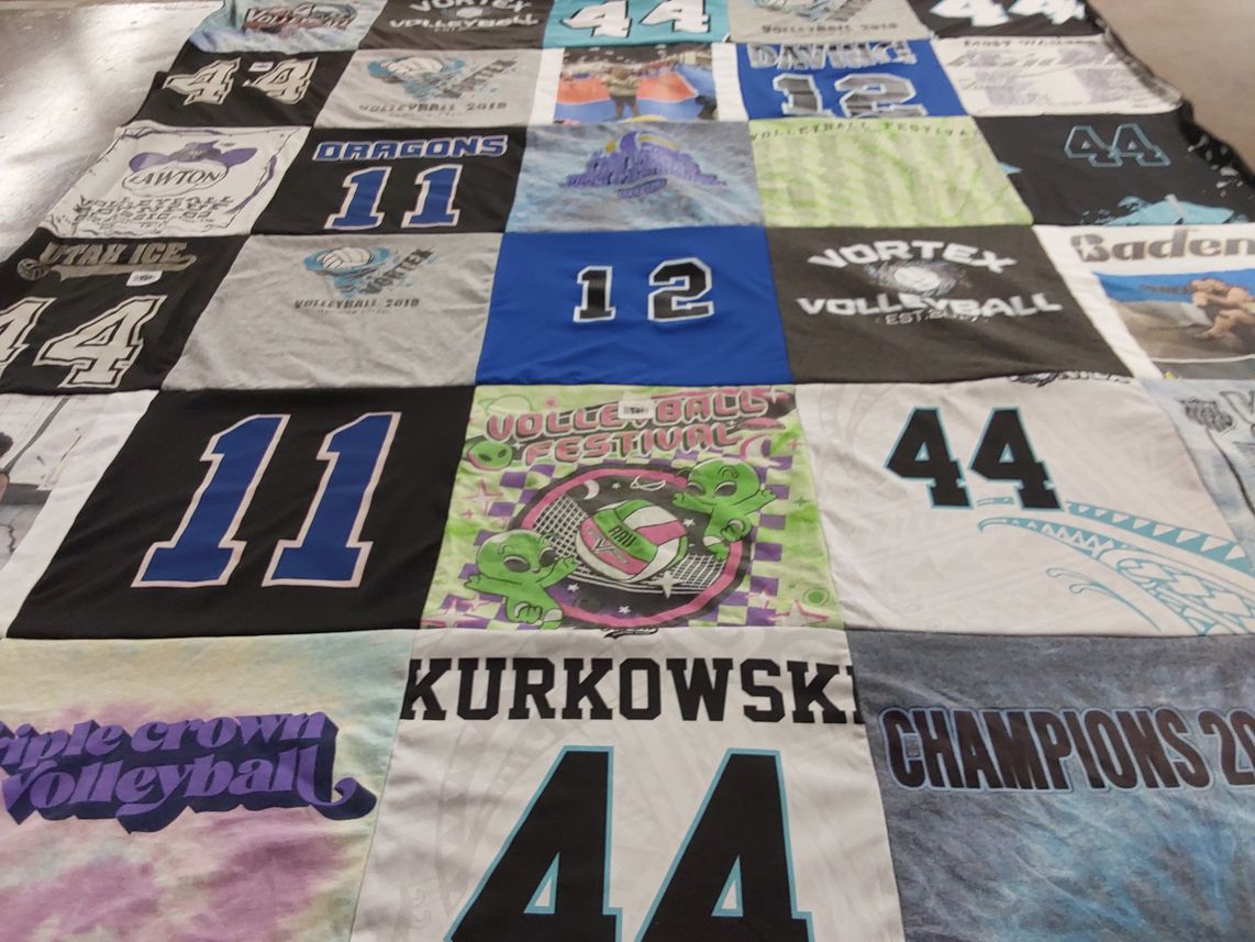T-shirt quilt with volleyball themes by K from FL