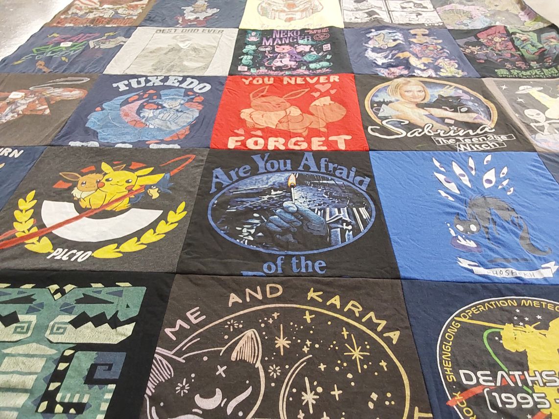 T-shirt quilt with anime, pokemon themes by Ashley from SC