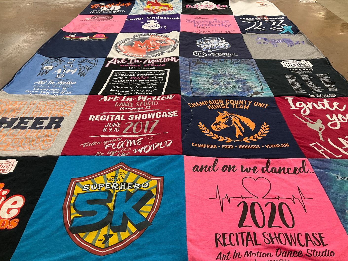 T-shirt quilt with dance, recital themes by angela from IL
