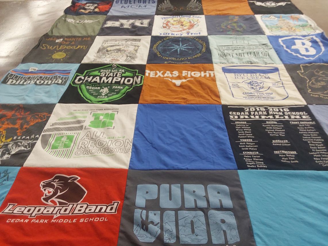 T-shirt quilt from cedar park middle school, cedar park high school by Celia from TX