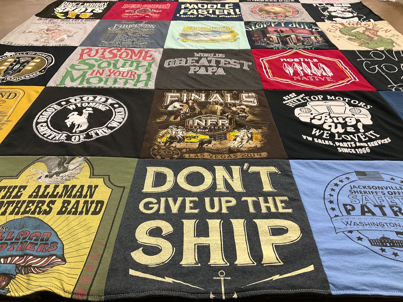 T-shirt quilt with music, automobiles themes by Donnie from FL