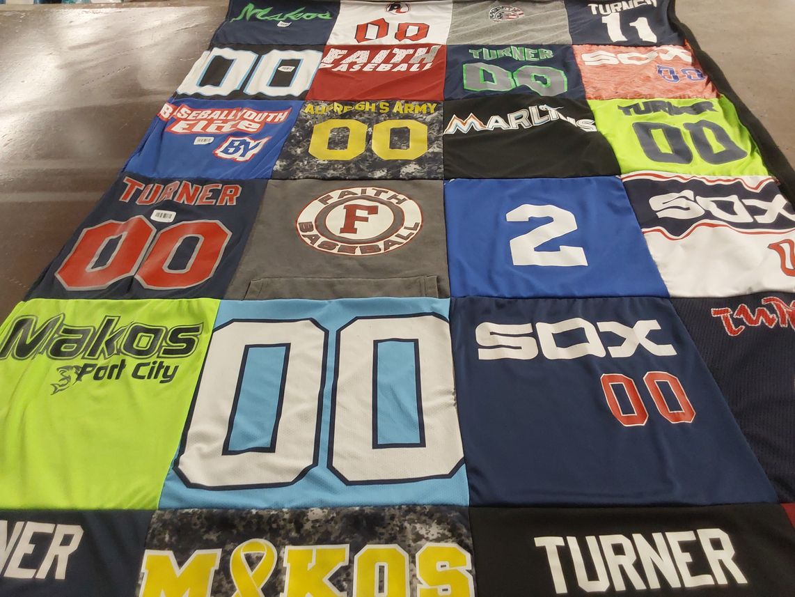 T-shirt quilt with baseball themes by Heather from AL