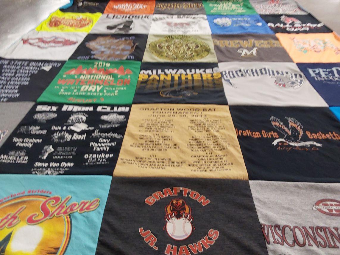 T-shirt quilt featuring grafton junior hawks by Stacie from WI