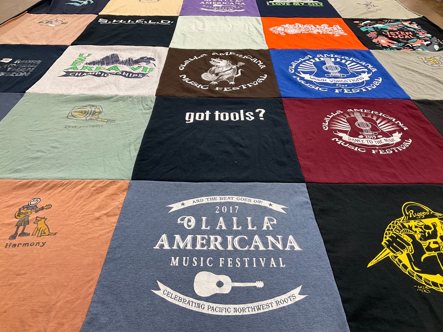 T-shirt quilt with music, festivals themes by Michael from WA