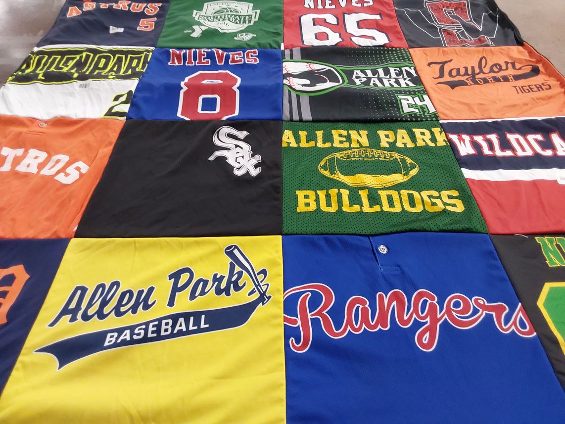 T-shirt quilt featuring allen park bulldogs, taylor tigers by faith from MI