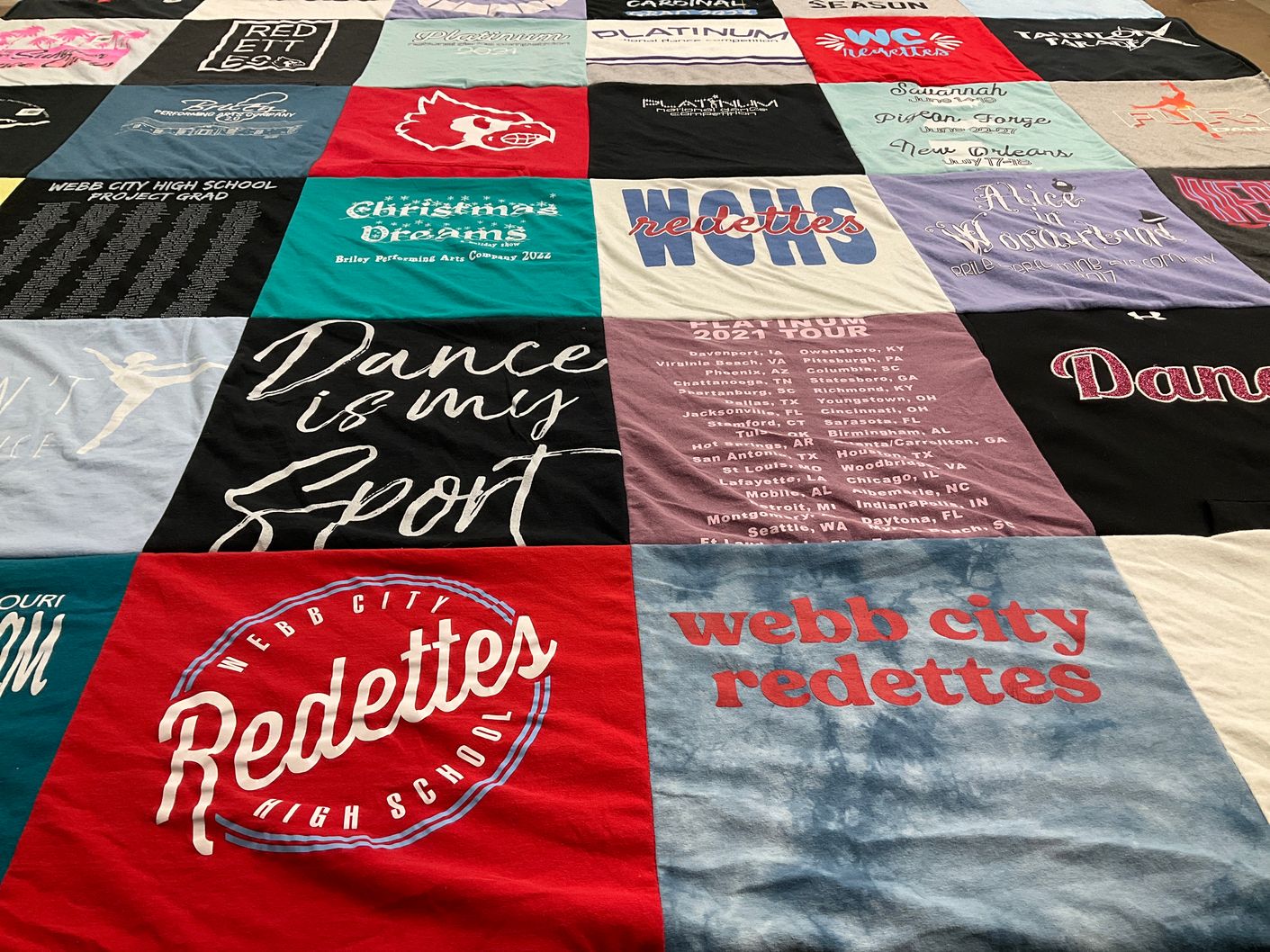 T-shirt quilt featuring webb city redettes by Melissa from MO