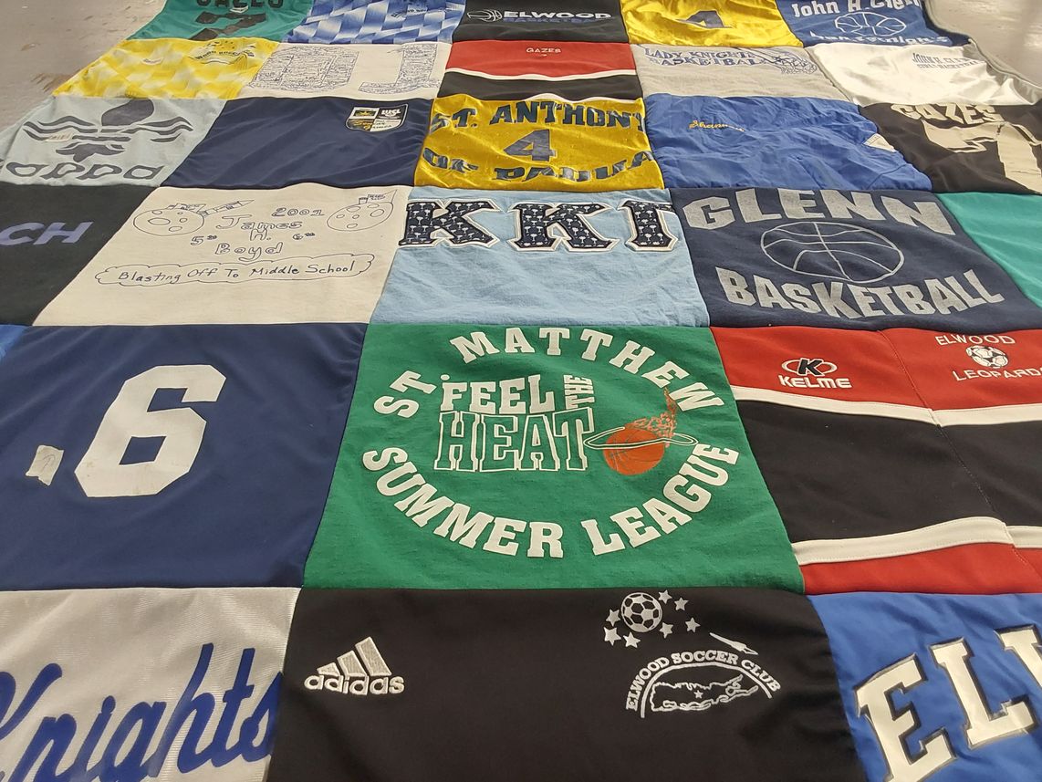 T-shirt quilt featuring elwood knights, st. anthony's basketball by Shannon from NY