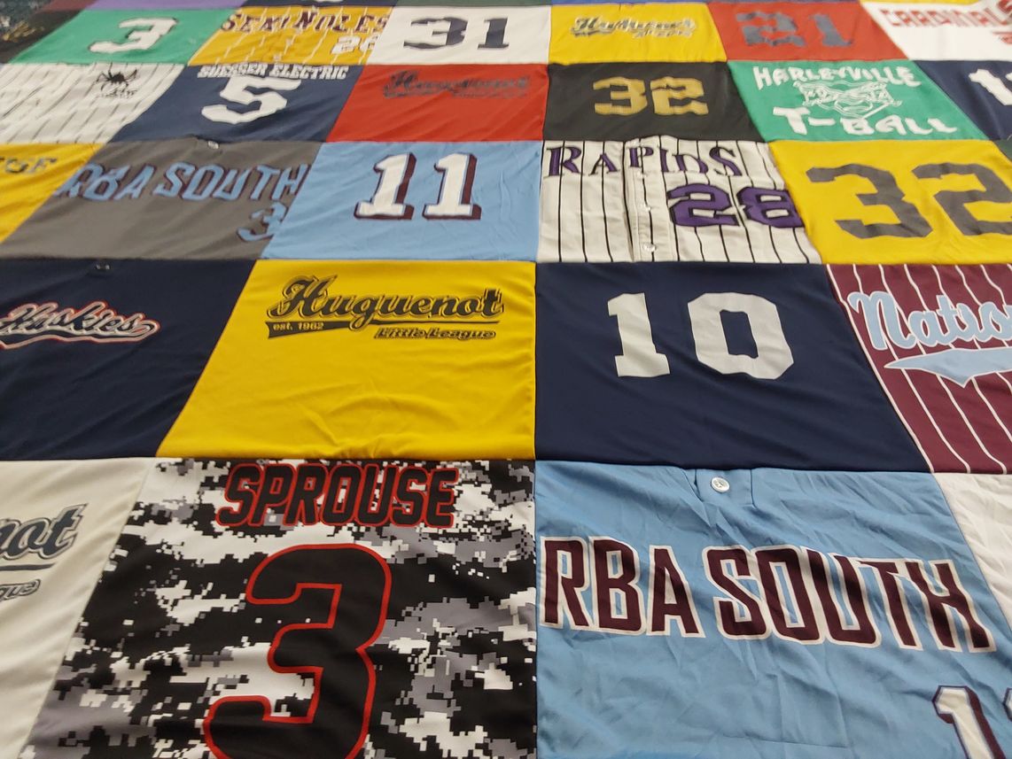 T-shirt quilt with baseball, little league themes by Stacy from VA