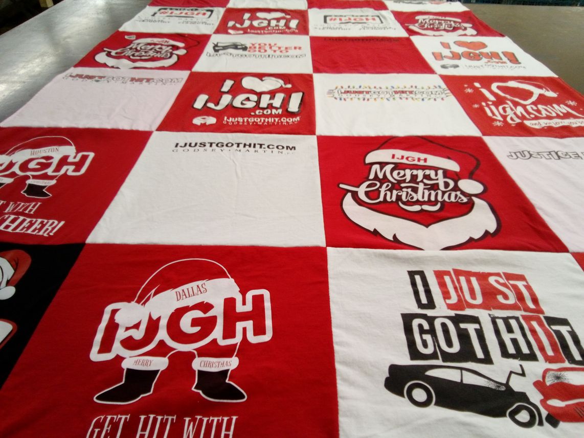 T-shirt quilt with cheer, holiday themes by Catina from TX