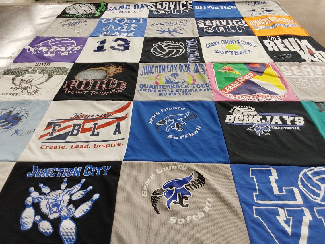 T-shirt quilt featuring junction city bluejays volleyball, geary county girls softball by Chelsea from KS