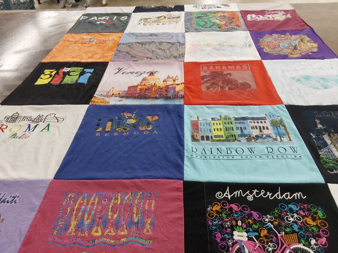 T-shirt quilt with travel, tourism themes by Seth from NJ