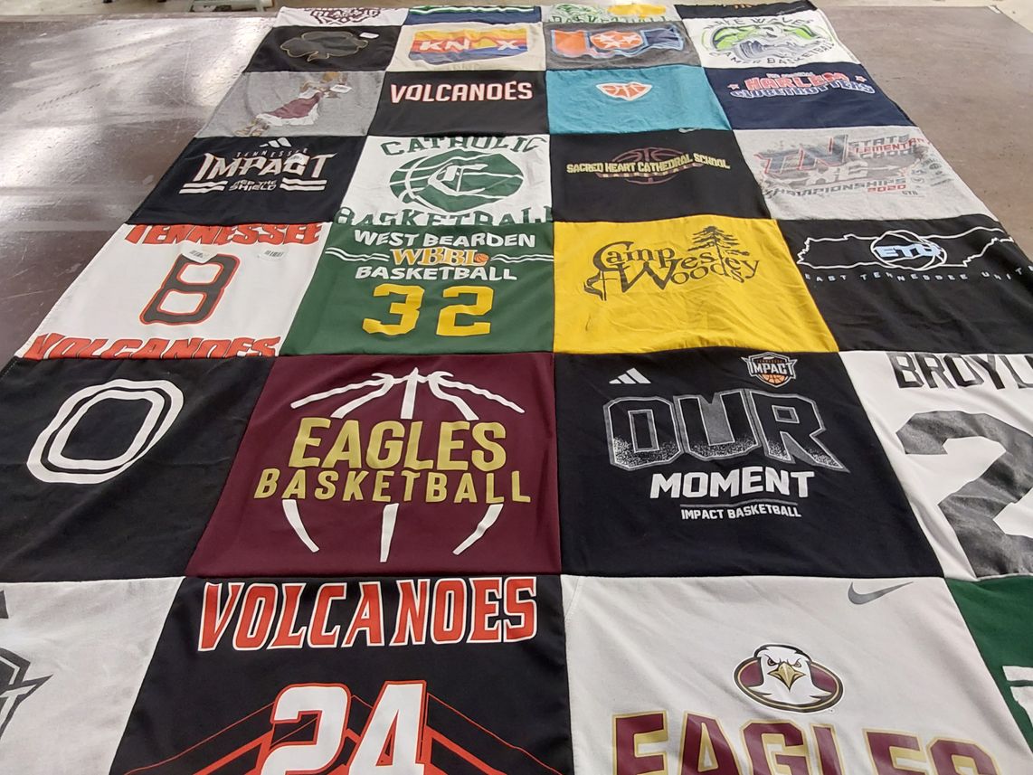 T-shirt quilt featuring eagles basketball, volcanoes basketball by Lauren from TN