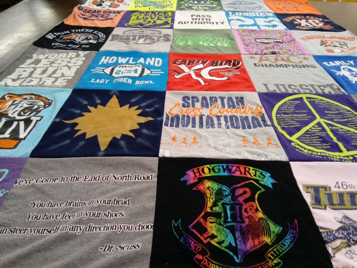 T-shirt quilt featuring howland high school lady tigers, spartan cross country teams by Natalie from OH