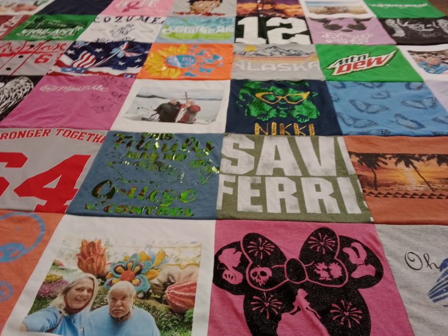 T-shirt quilt with travel, family themes by NIKKI from ID