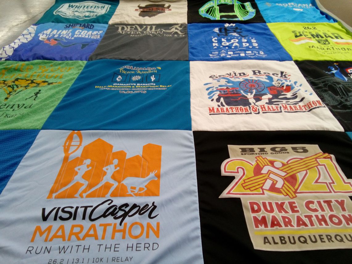 T-shirt quilt with running, marathons themes by Audrey from DE