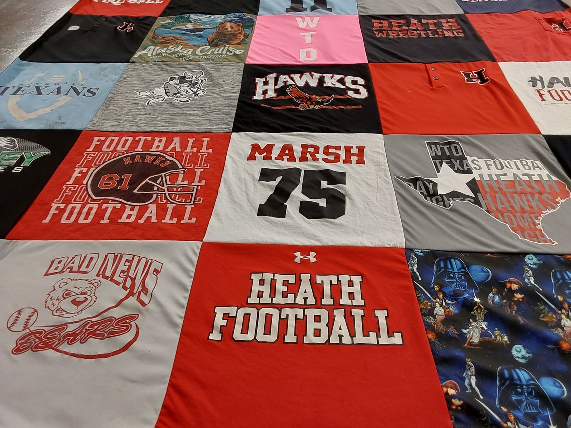 T-shirt quilt featuring heath hawks by Jamie from TX