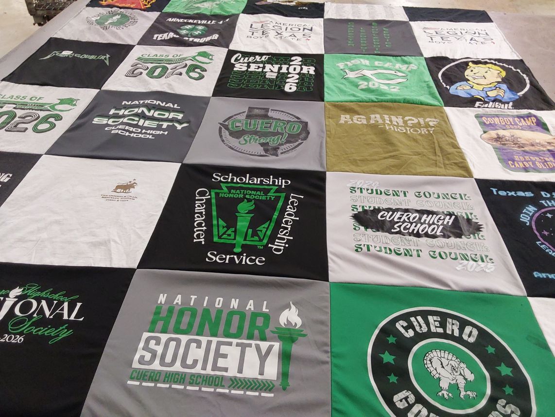 T-shirt quilt featuring cuero gobblers by Christi from TX