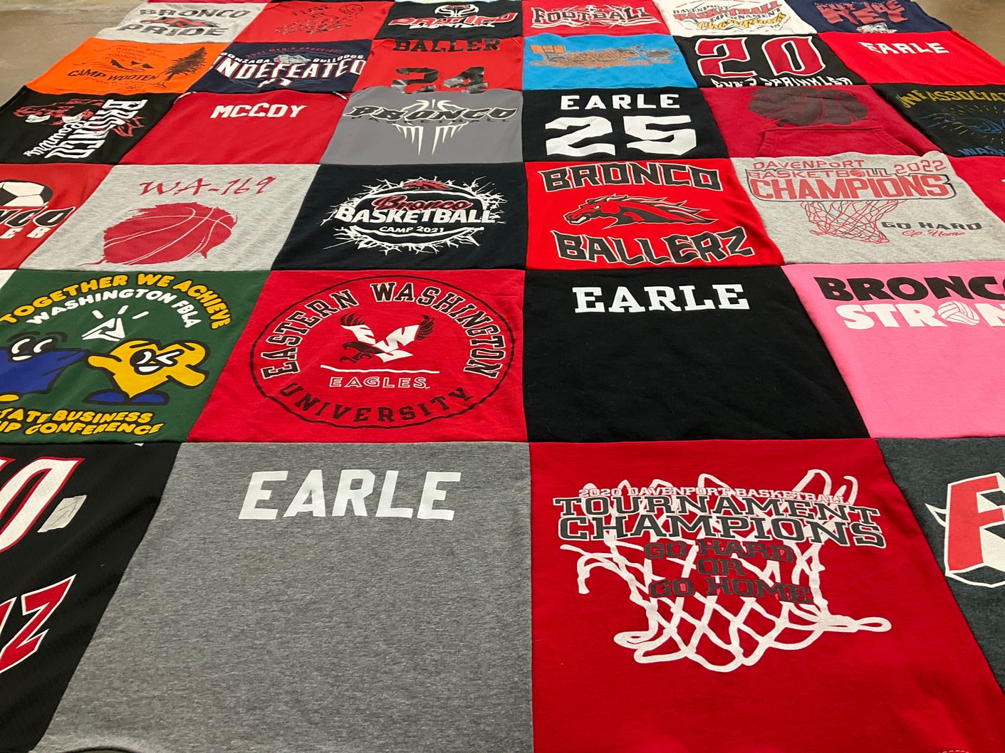T-shirt quilt featuring earle high school, davenport high school by Dorcey from MT