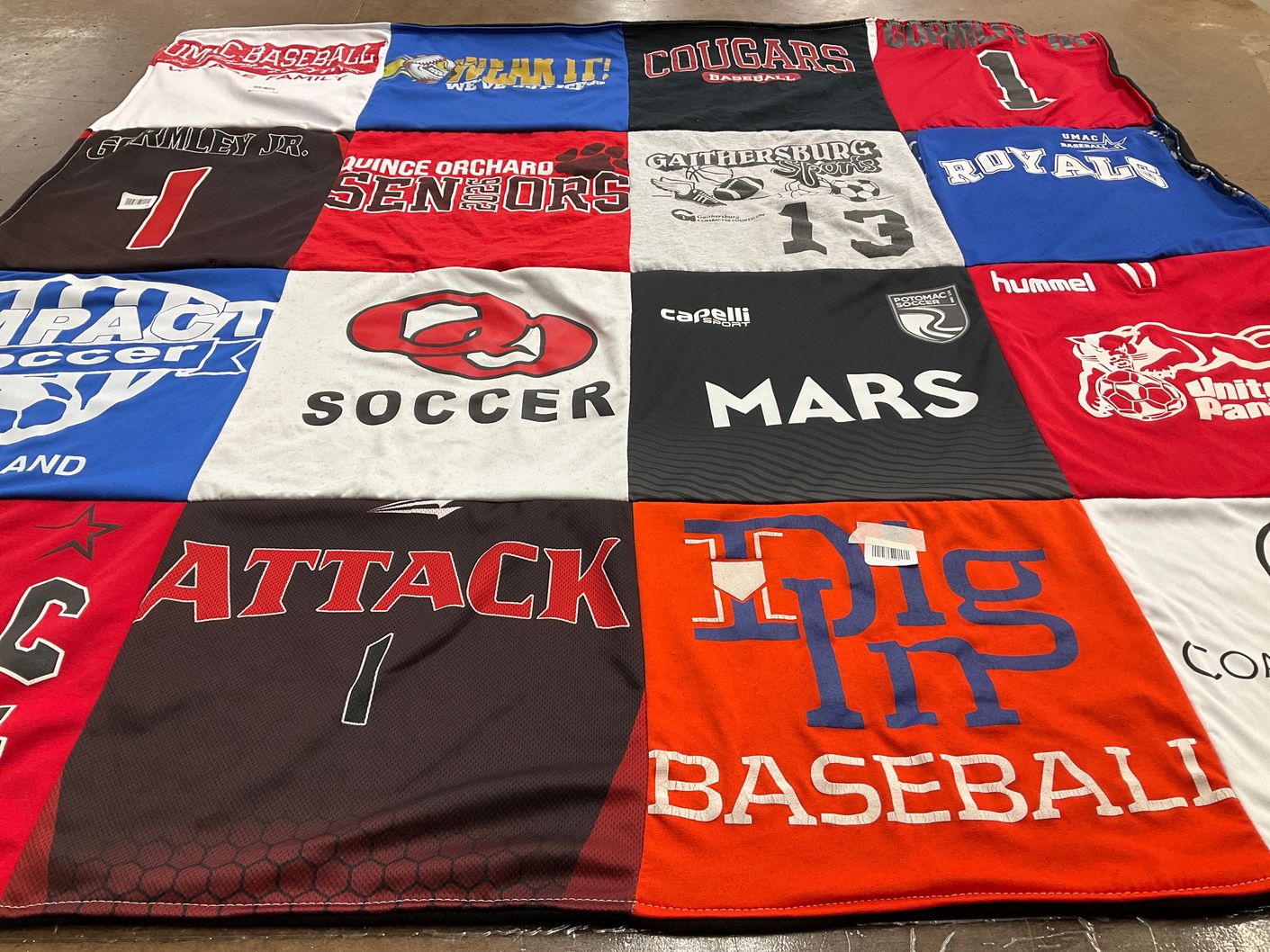 T-shirt quilt featuring cougars baseball, gatherers scouts by Jennifer from MD