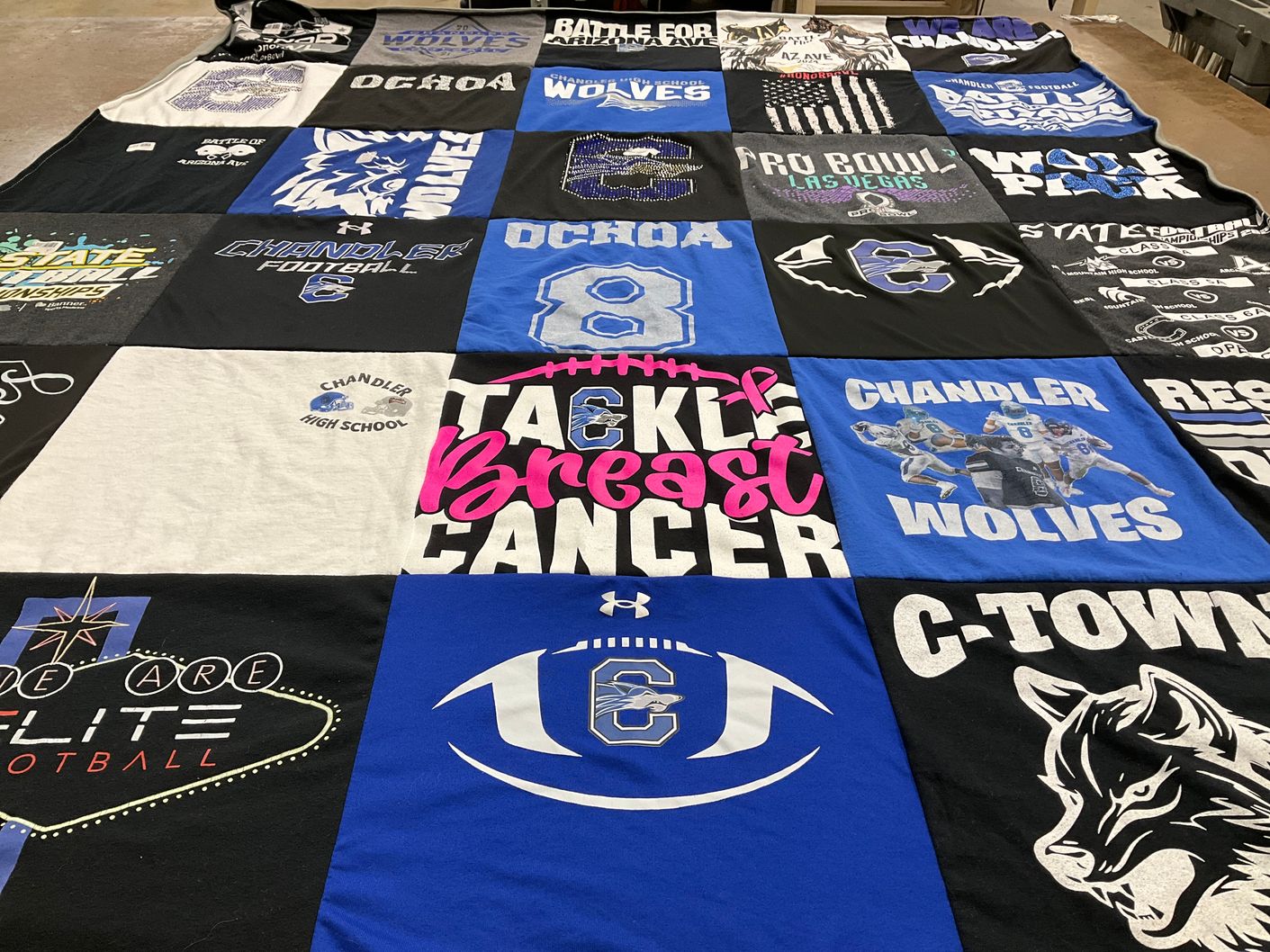 T-shirt quilt featuring chandler wolves by Regina from CA