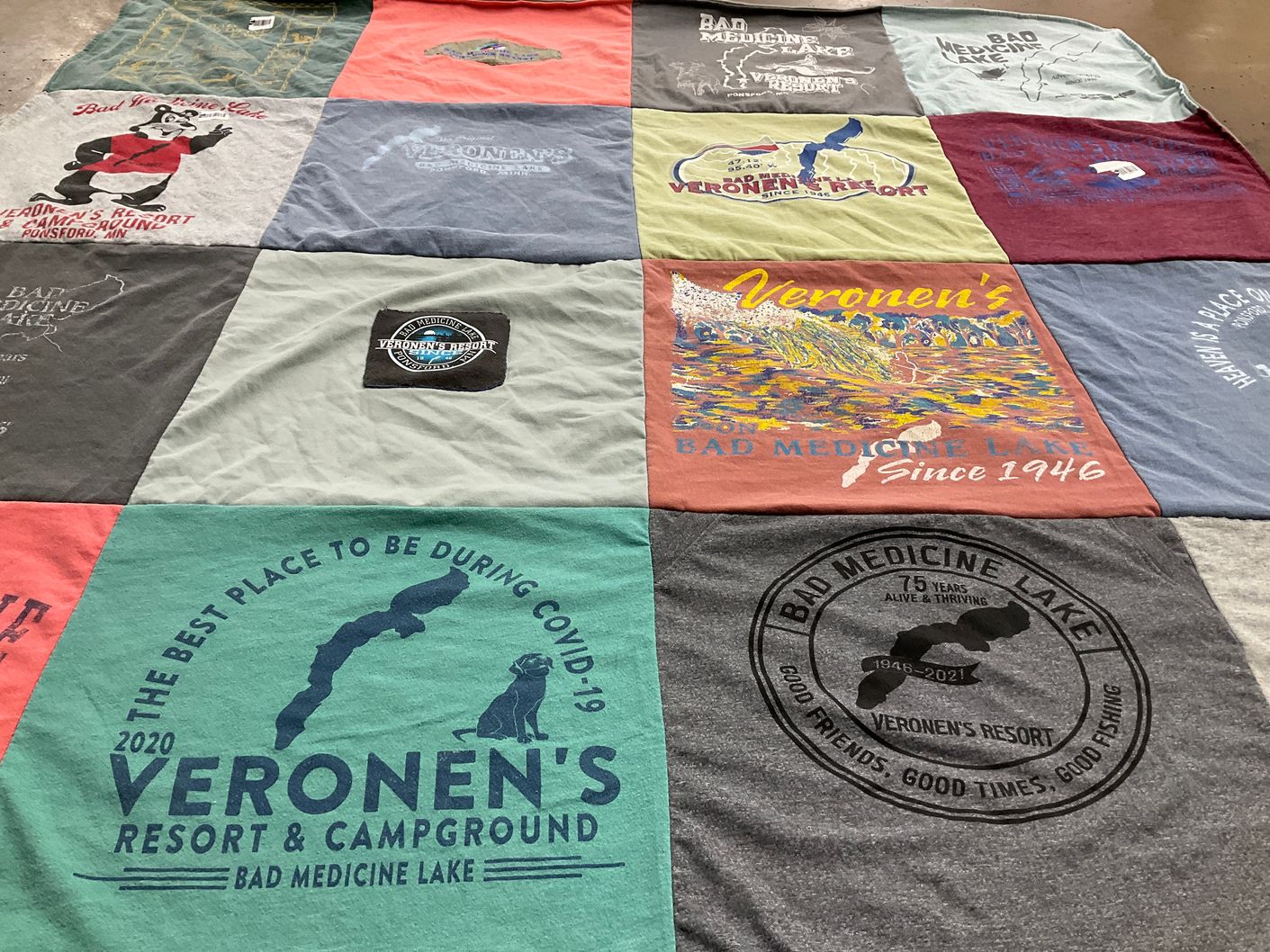 T-shirt quilt with outdoor activities, camping themes by Pam from ND