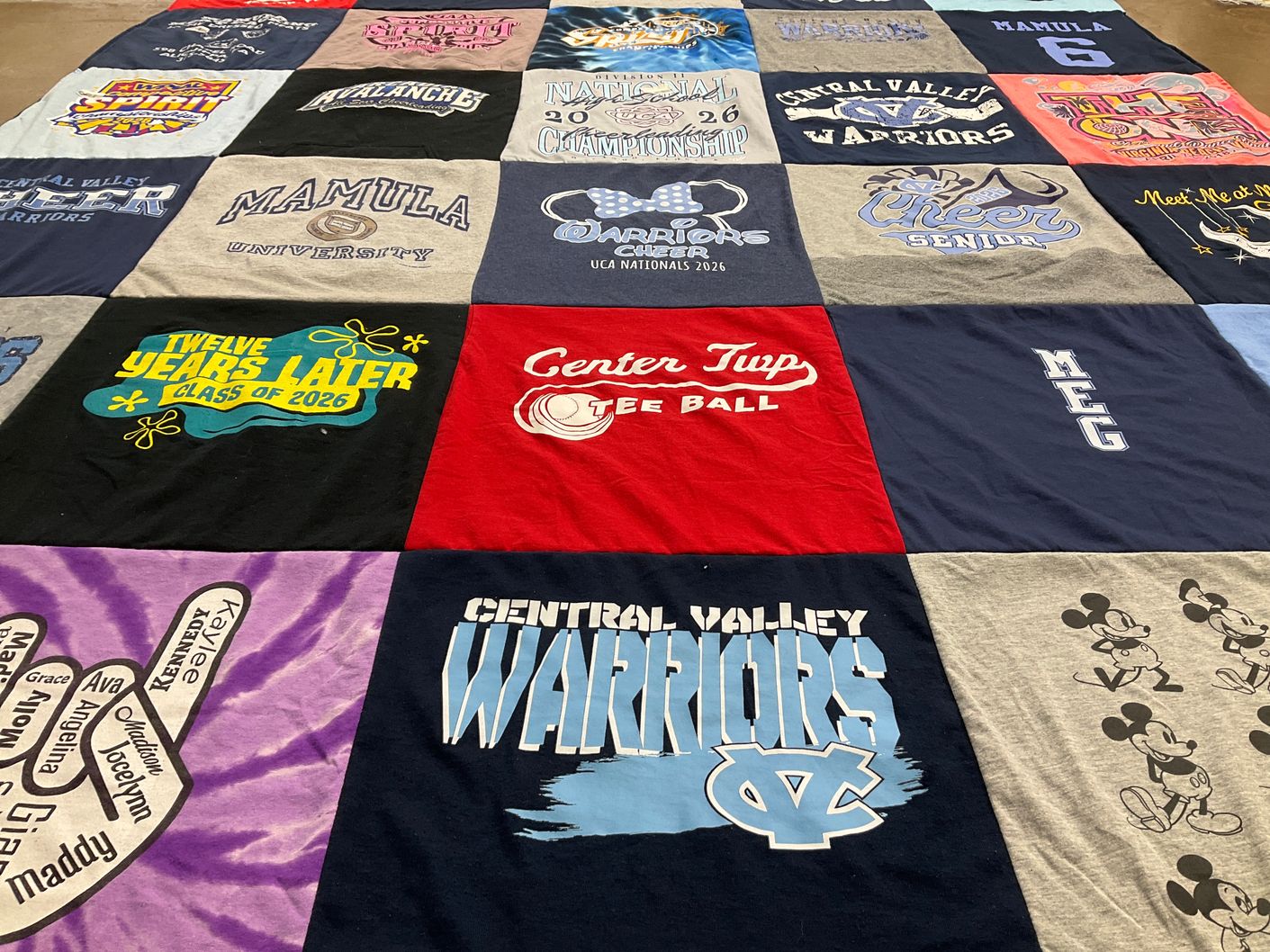 T-shirt quilt featuring central valley warriors by Leslie from PA