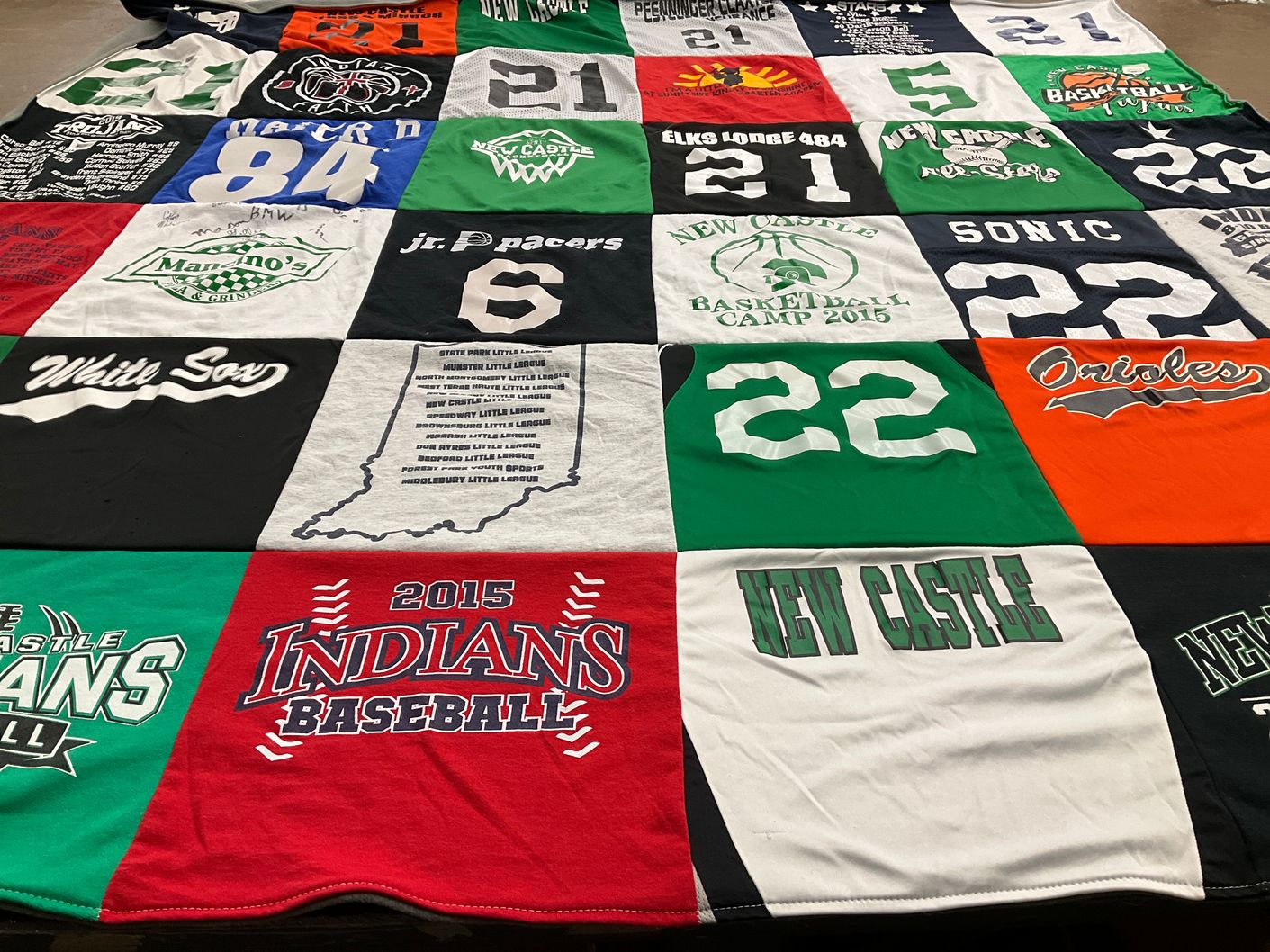 T-shirt quilt featuring new castle indians baseball, new castle basketball by Mindy from IN