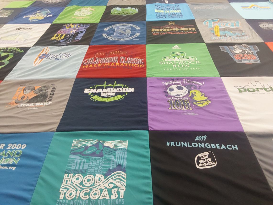 T-shirt quilt with running, marathons themes by Jen from OR