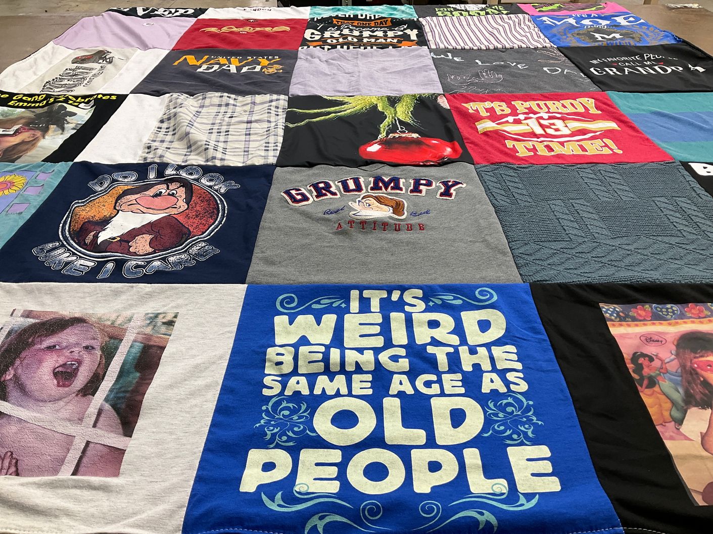 T-shirt quilt with humor, family themes by Larry A from CA